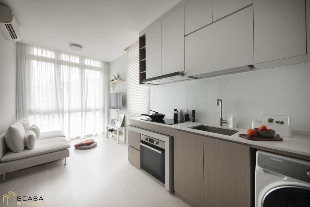 Minimalist Living Room with Wood Flooring and TV Console