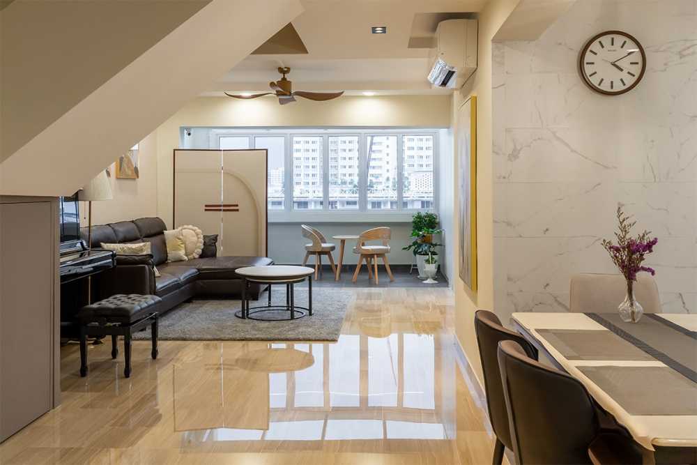 Modern Balcony with Marble Floor and Bay Window