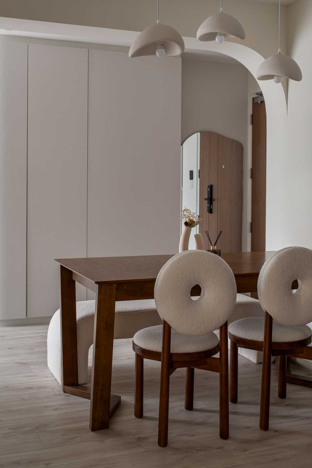 Modern Dining Room with Drop Light and Ceiling Light