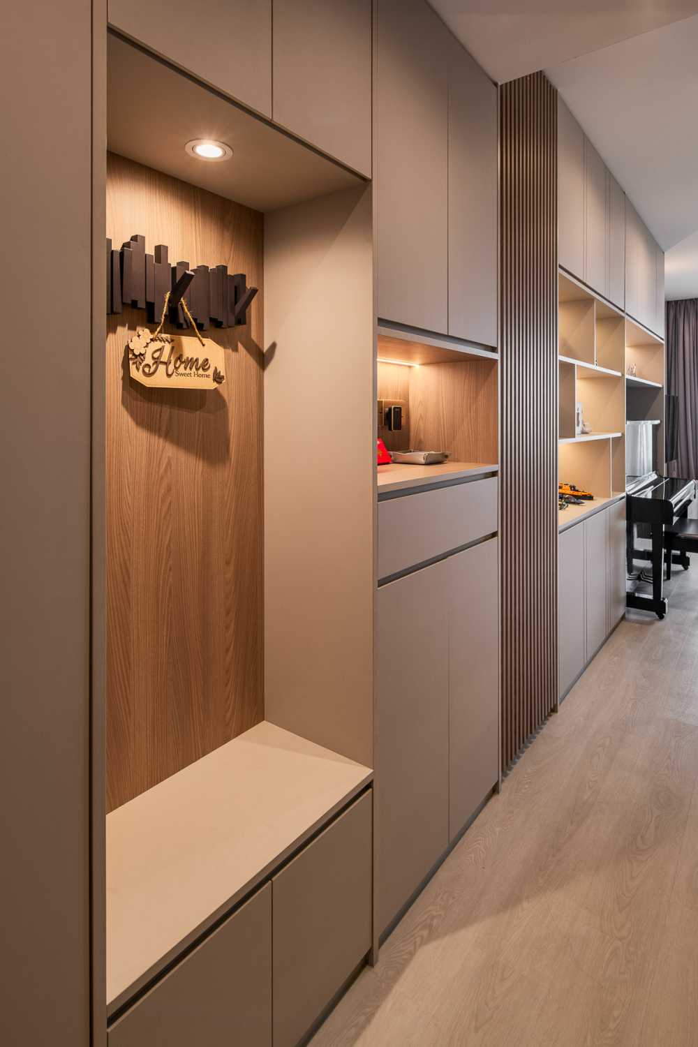 Contemporary Entryway with Seating Bench and Shoe Rack