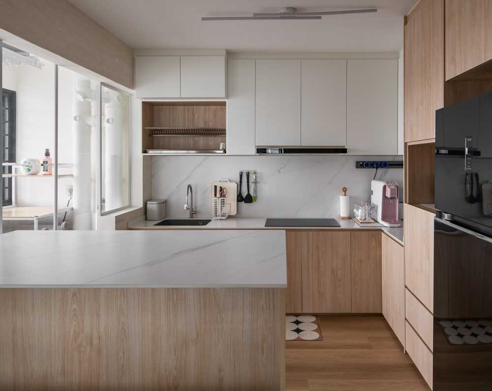 Scandinavian Kitchen with Countertop and Vinyl Flooring
