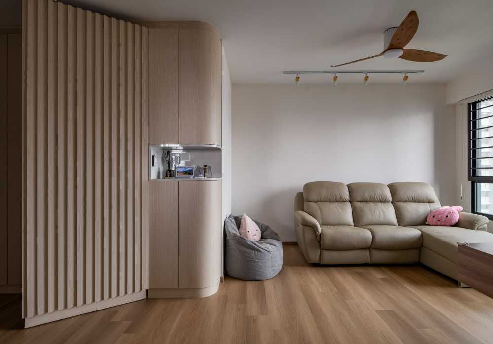 Scandinavian Living Room with Vinyl Flooring and Feature Wall