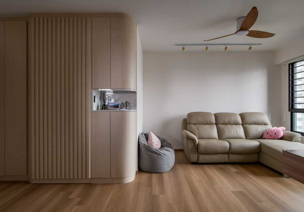 Scandinavian Living Room with Vinyl Flooring and Feature Wall