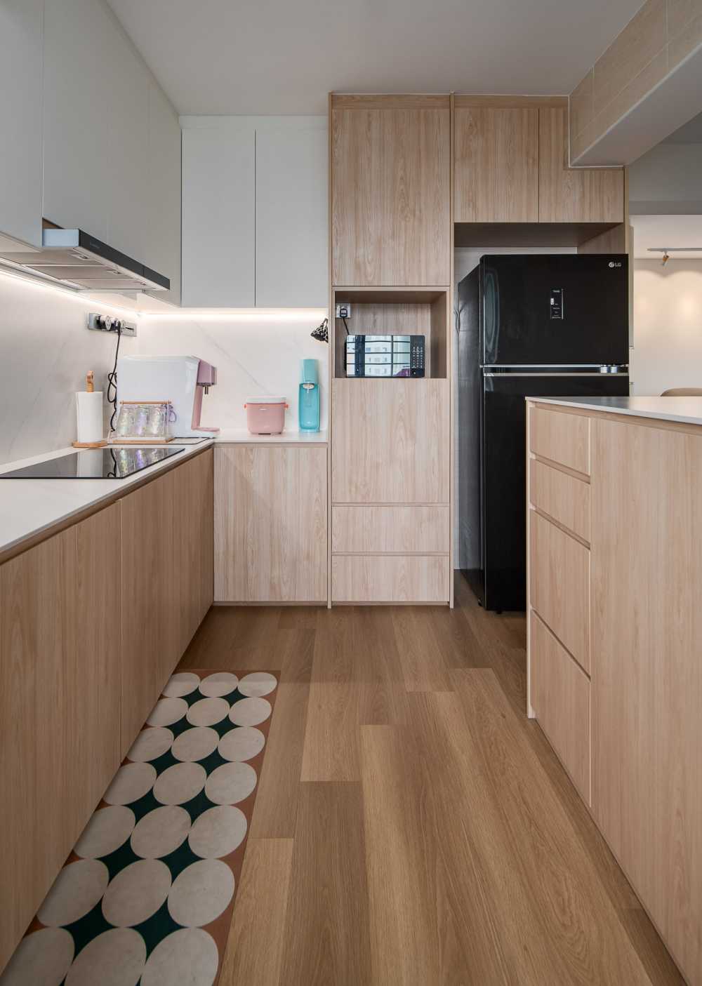 Scandinavian Kitchen with Countertop and Vinyl Flooring