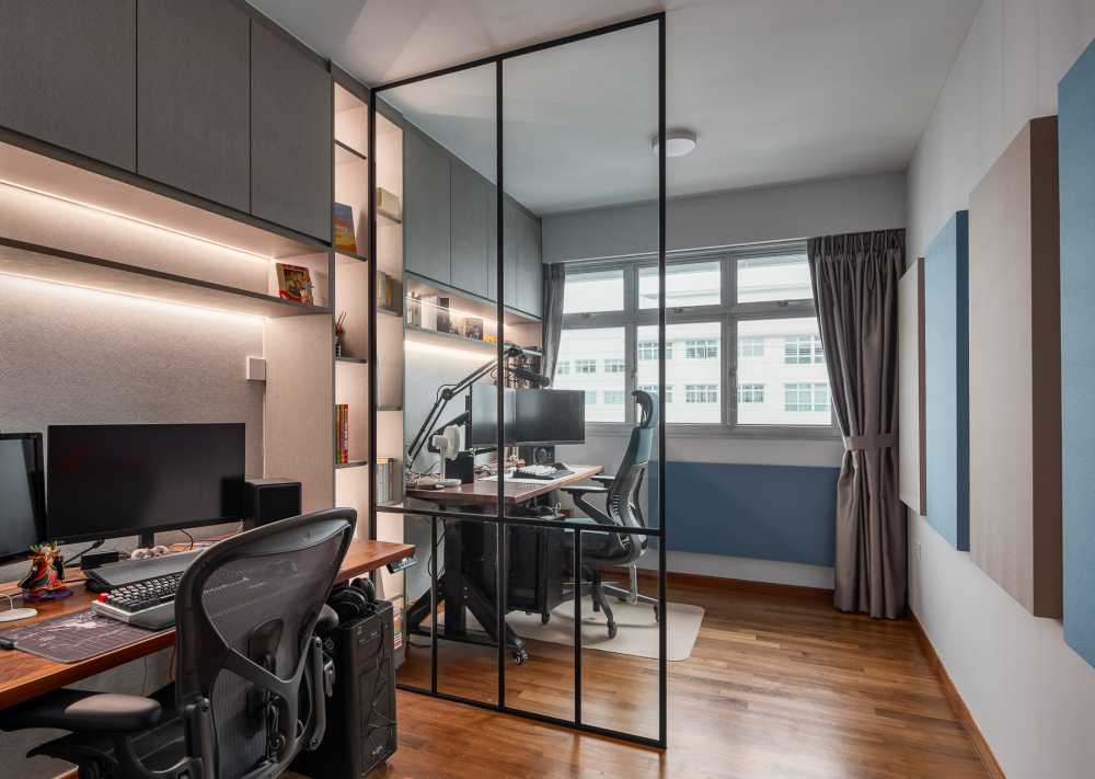 Modern Study with Bookshelf and Storage Cabinets
