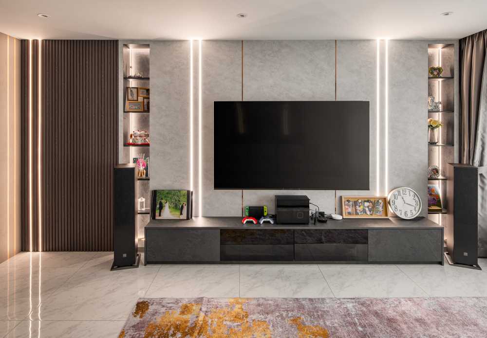 Modern Living Room with TV Console and Feature Wall