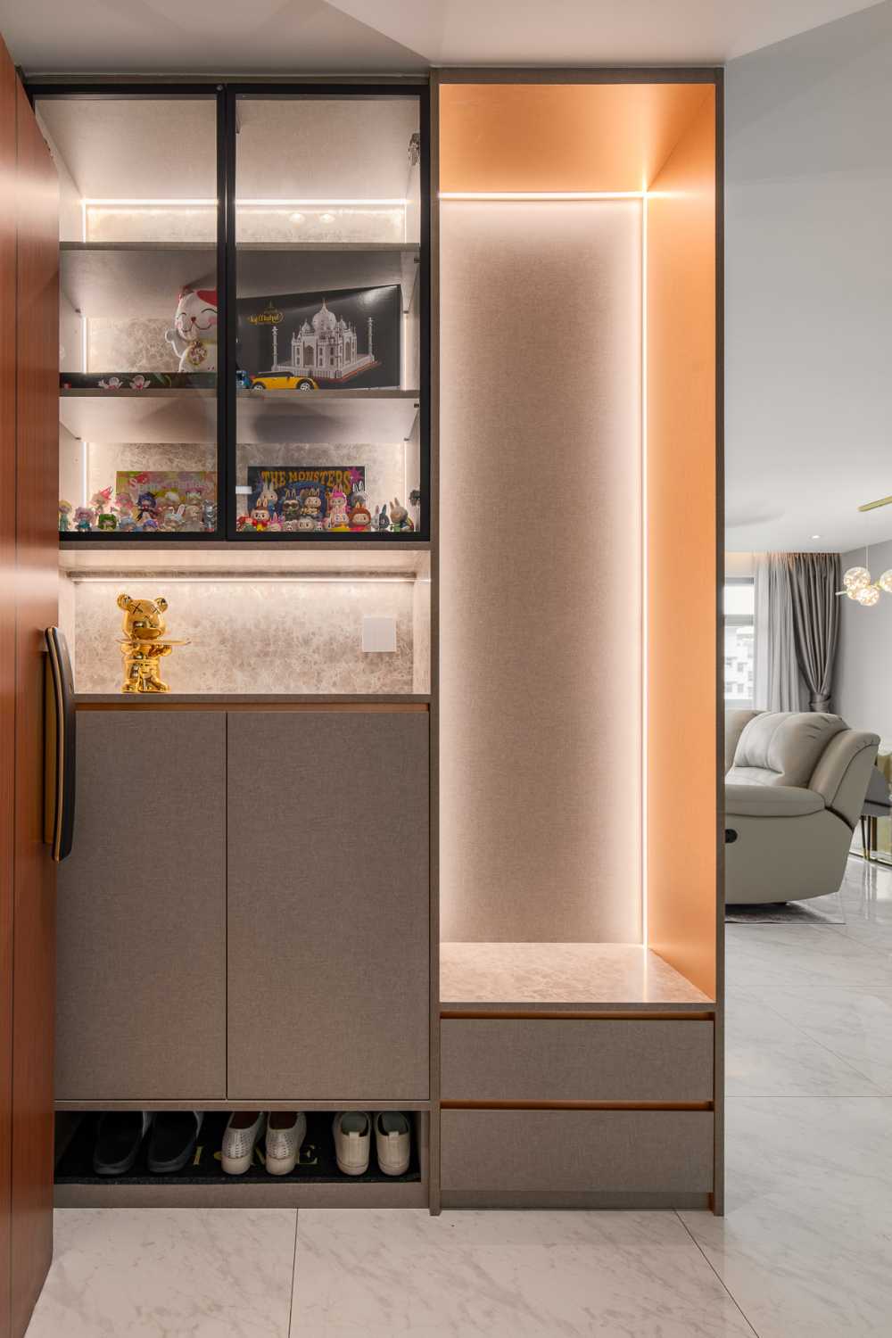 Modern Entryway with Seating Bench and Shoe Rack