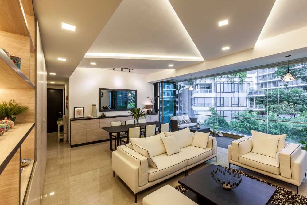 Modern Living Room with Cove Lighting and Ceiling Light