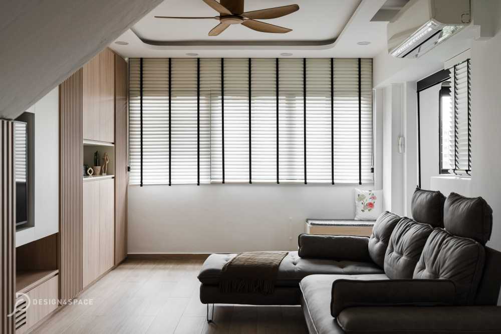 Modern Living Room with Countertop and Vinyl Flooring