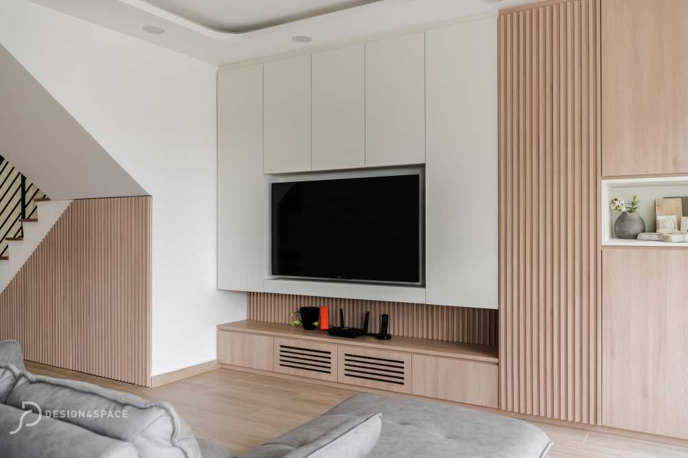Modern Living Room with Bookshelf and Settee