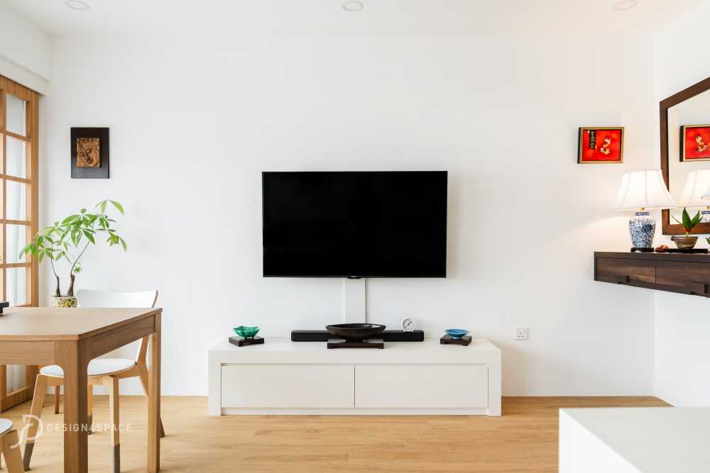 Minimalist Living Room with Vinyl Flooring and TV Console
