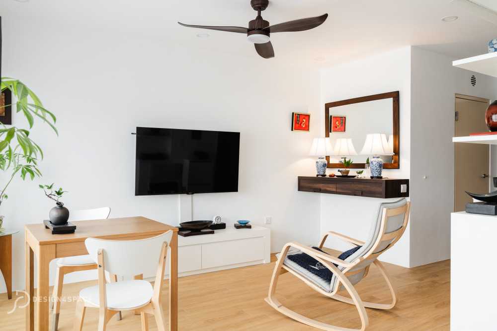 Minimalist Living Room with TV Console and Feature Wall