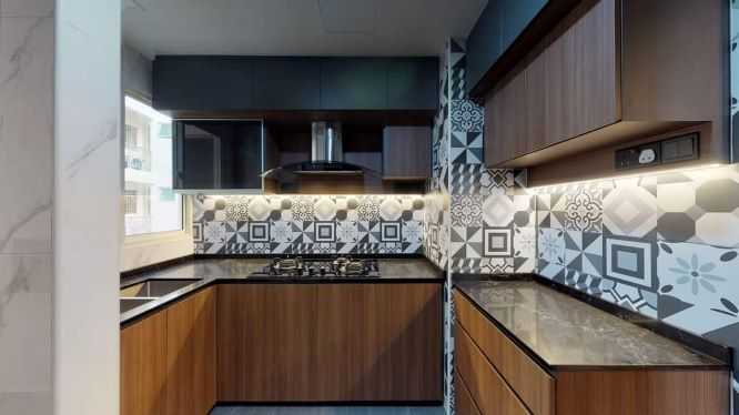 Contemporary Kitchen with Countertop and Homogeneous Tiles