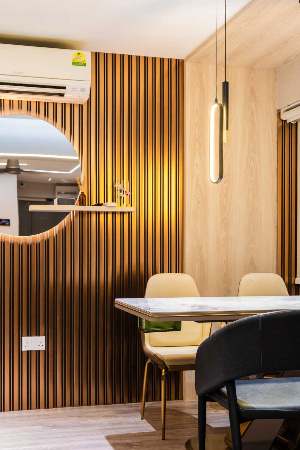 Modern Dining Room with Drop Ceiling and Ceiling Light