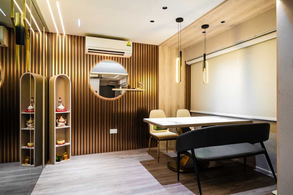 Modern Dining Room with Ceiling Light and Dining Table