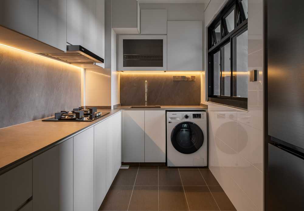 Scandinavian Kitchen with Countertop and Kitchen Cabinets