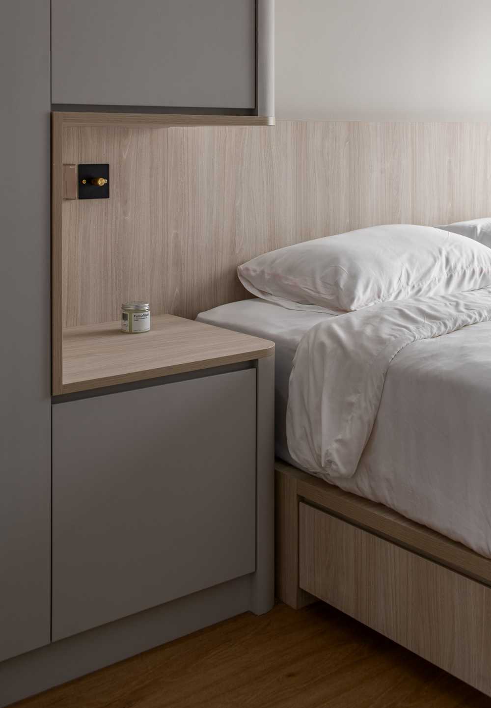 Scandinavian Bedroom with Platform Bed and Bedside Table