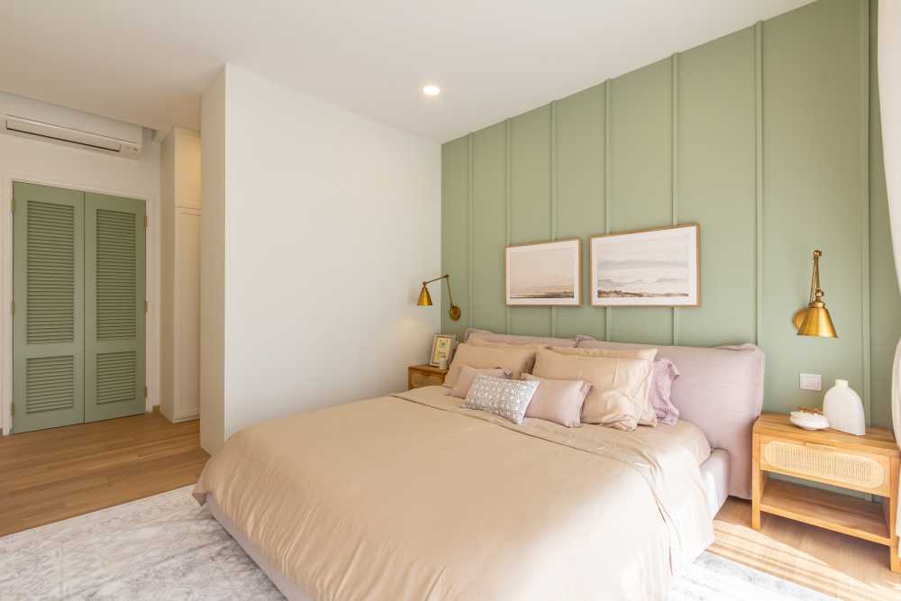 Scandinavian Bedroom with Downlights and Flooring