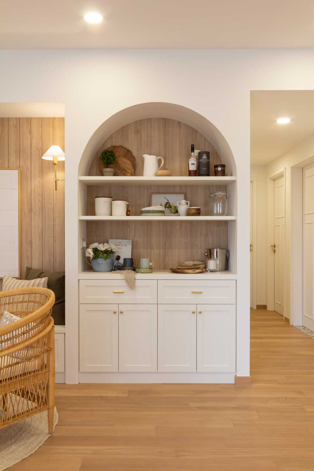 Scandinavian Living Room with Feature Wall and Lighting