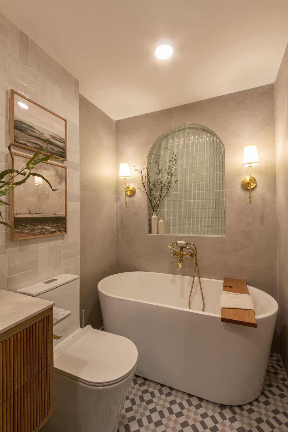 Scandinavian Bathroom with Homogeneous Tiles and Mirror