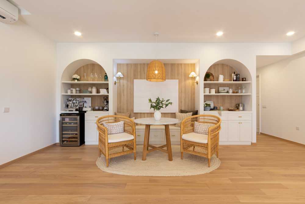 Scandinavian Living Room with Drop Ceiling and Flooring