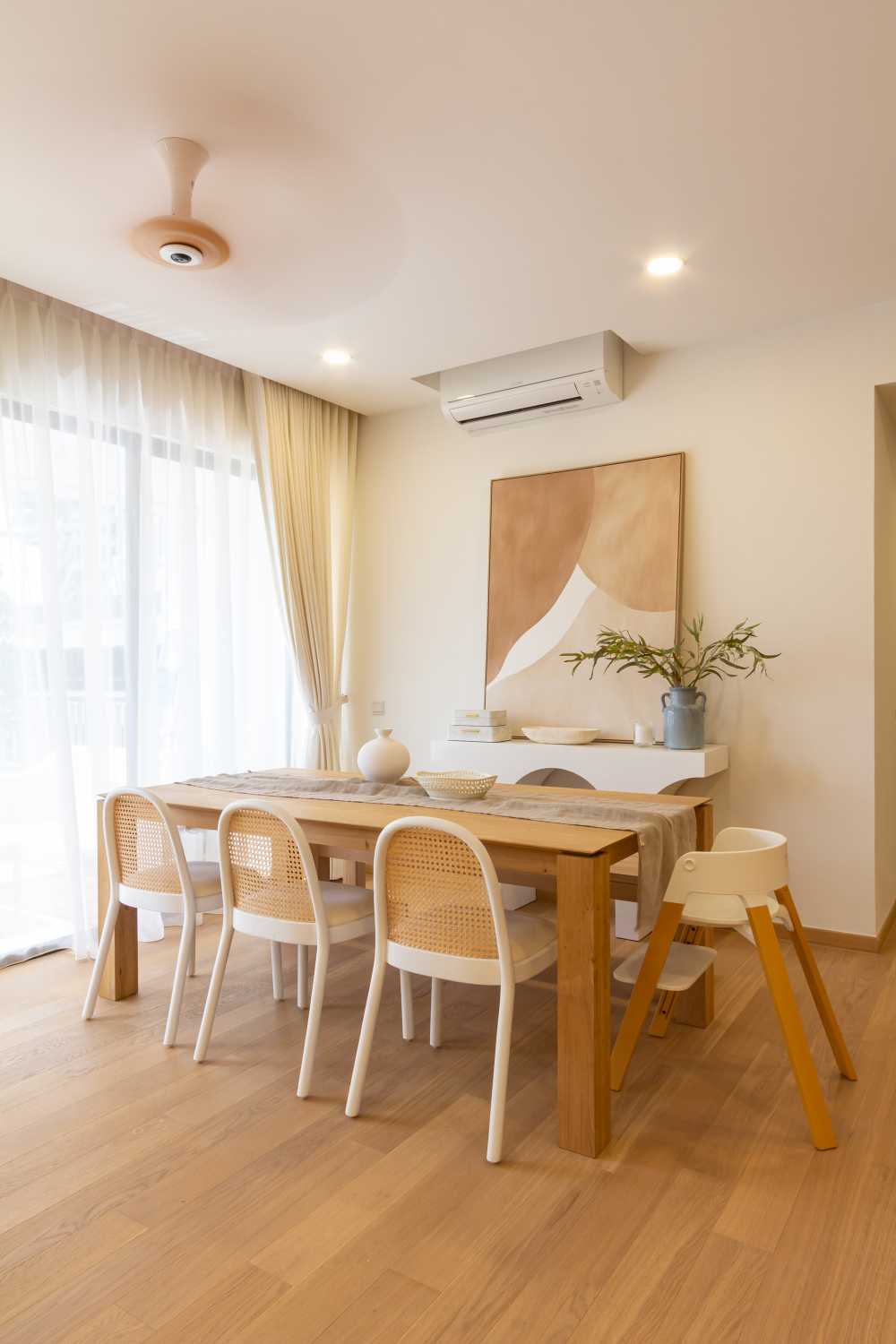 Scandinavian Dining Room with Cove Lighting and Ceiling Light