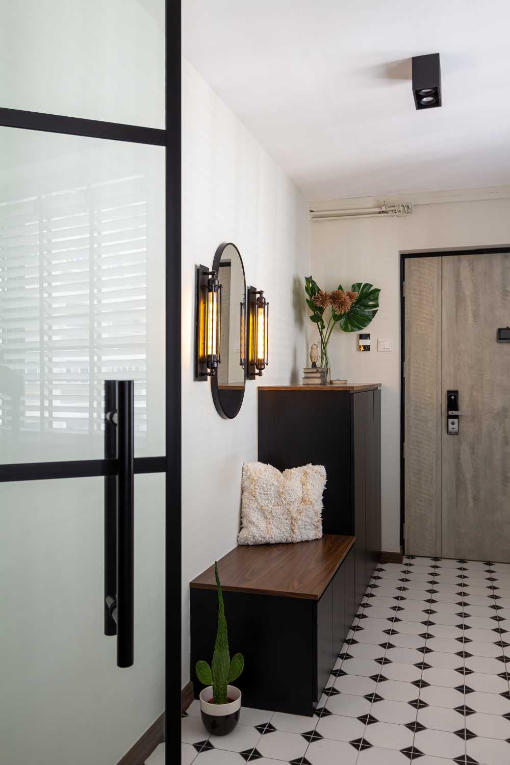 Industrial Entryway with Shoe Rack and Doors