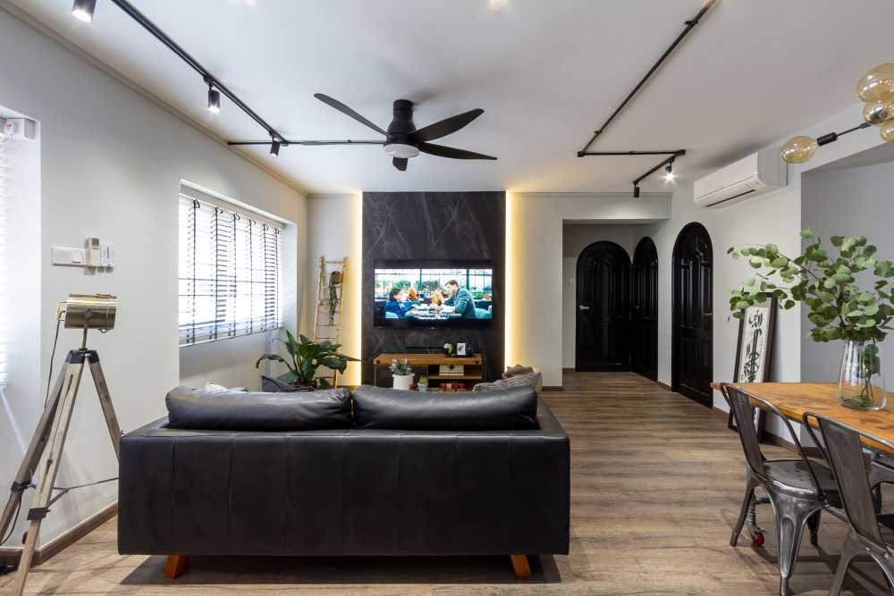 Industrial Living Room with Lighting and Decorative Lighting