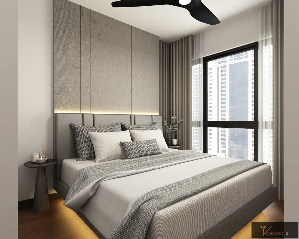 Modern Bedroom with Built-in Bed and Roller Blinds