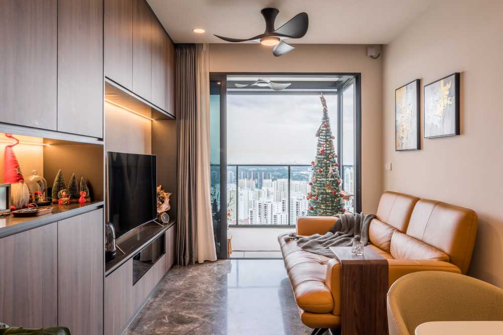 Modern Living Room with TV Console and Drop Light