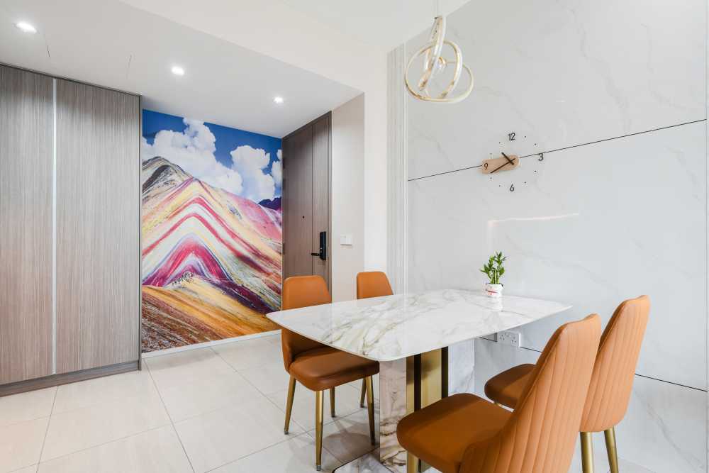 Modern Dining Room with Ceiling Light and Dining Table