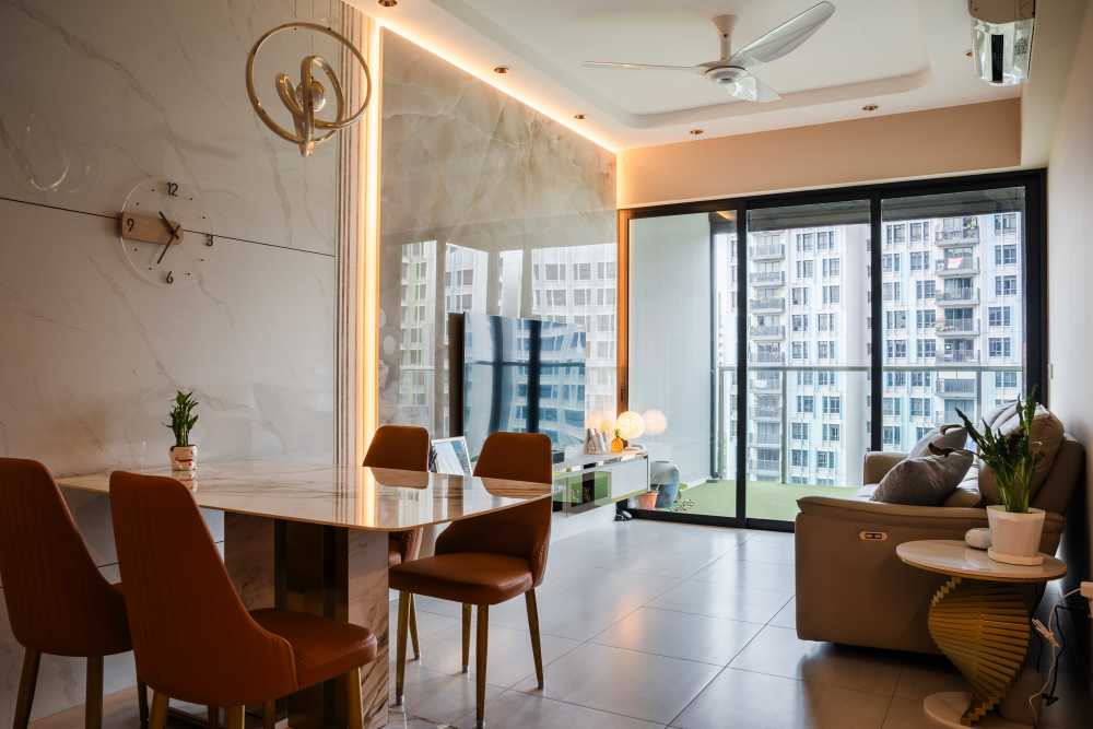 Modern Living Room with Homogeneous Tiles and Sofa