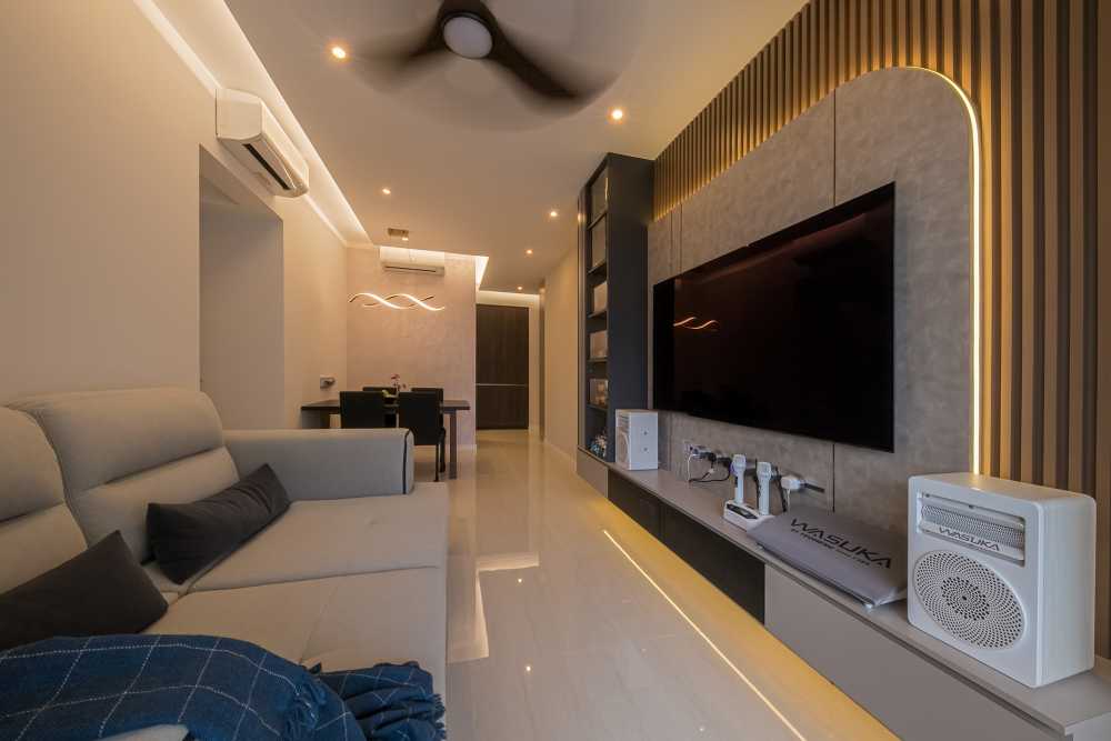 Contemporary Living Room with Feature Wall and Sofa