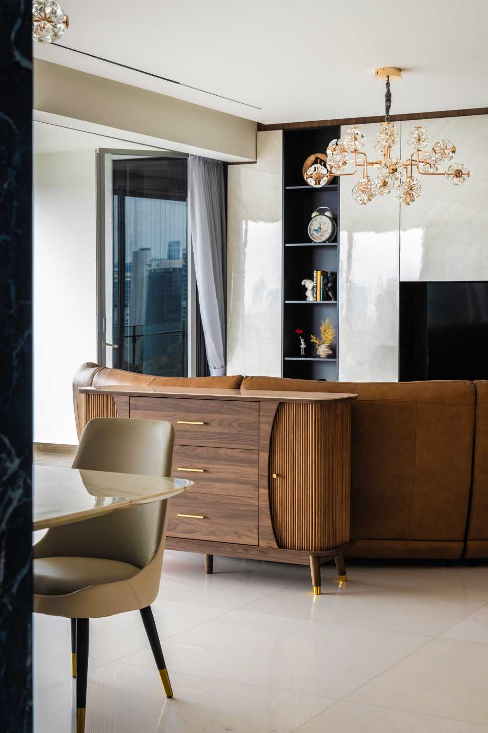 Modern Living Room with Vinyl Flooring and TV Console