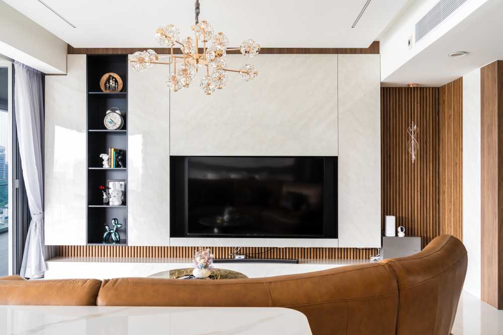 Modern Living Room with Homogeneous Tiles and Coffee Table