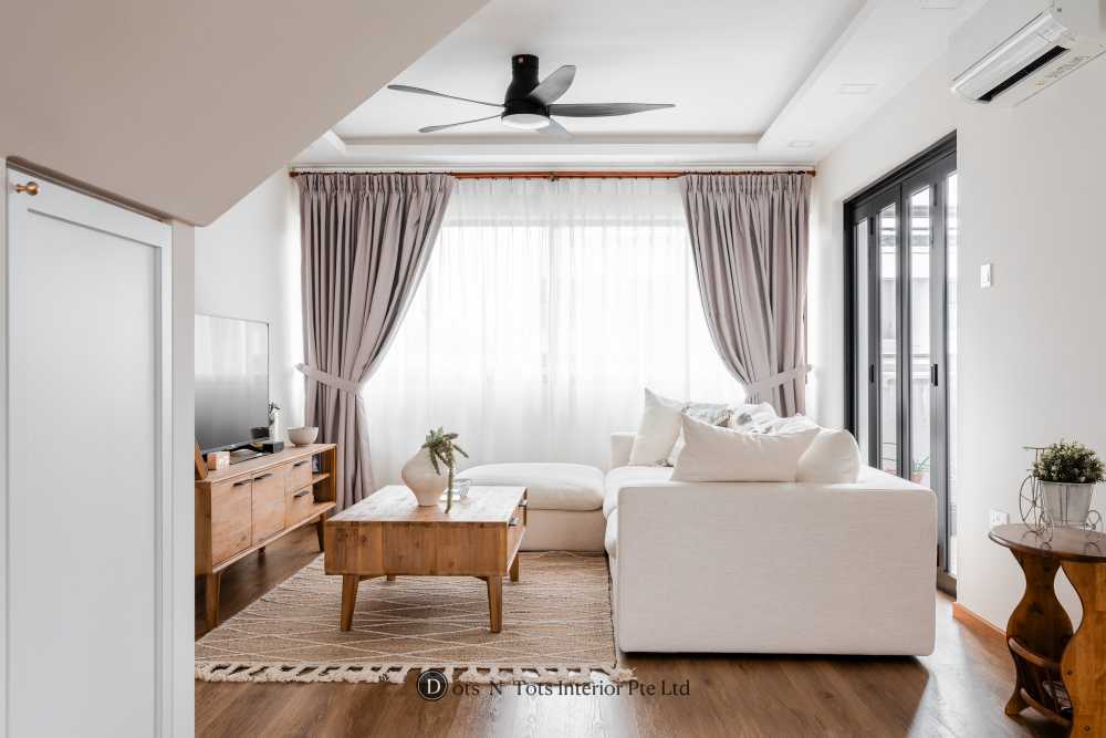 Scandinavian Living Room with TV Console and Feature Wall