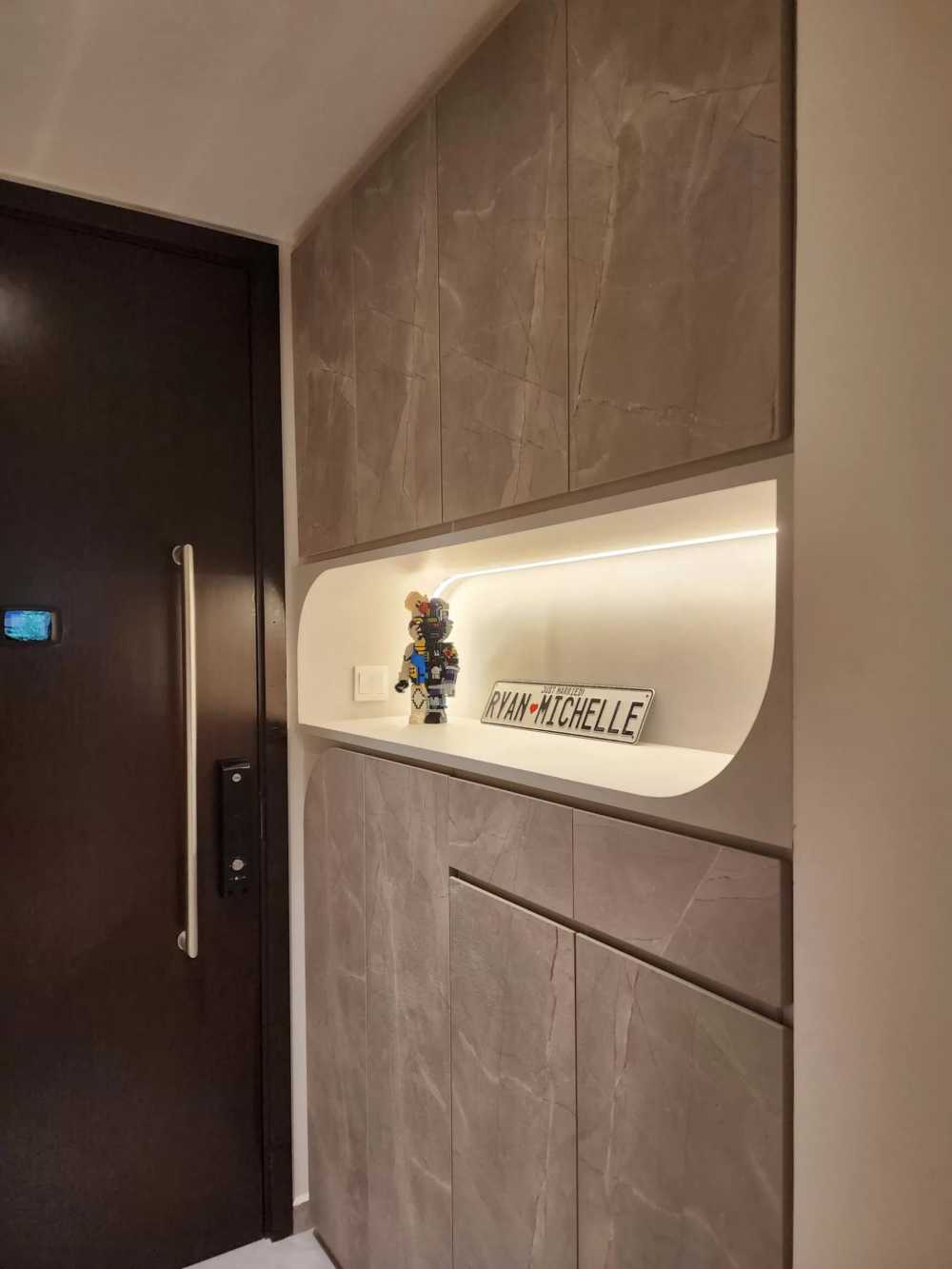 Contemporary Entryway with Shoe Cabinets and Doors