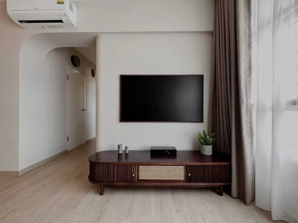 Scandinavian Living Room with Vinyl Flooring and TV Console