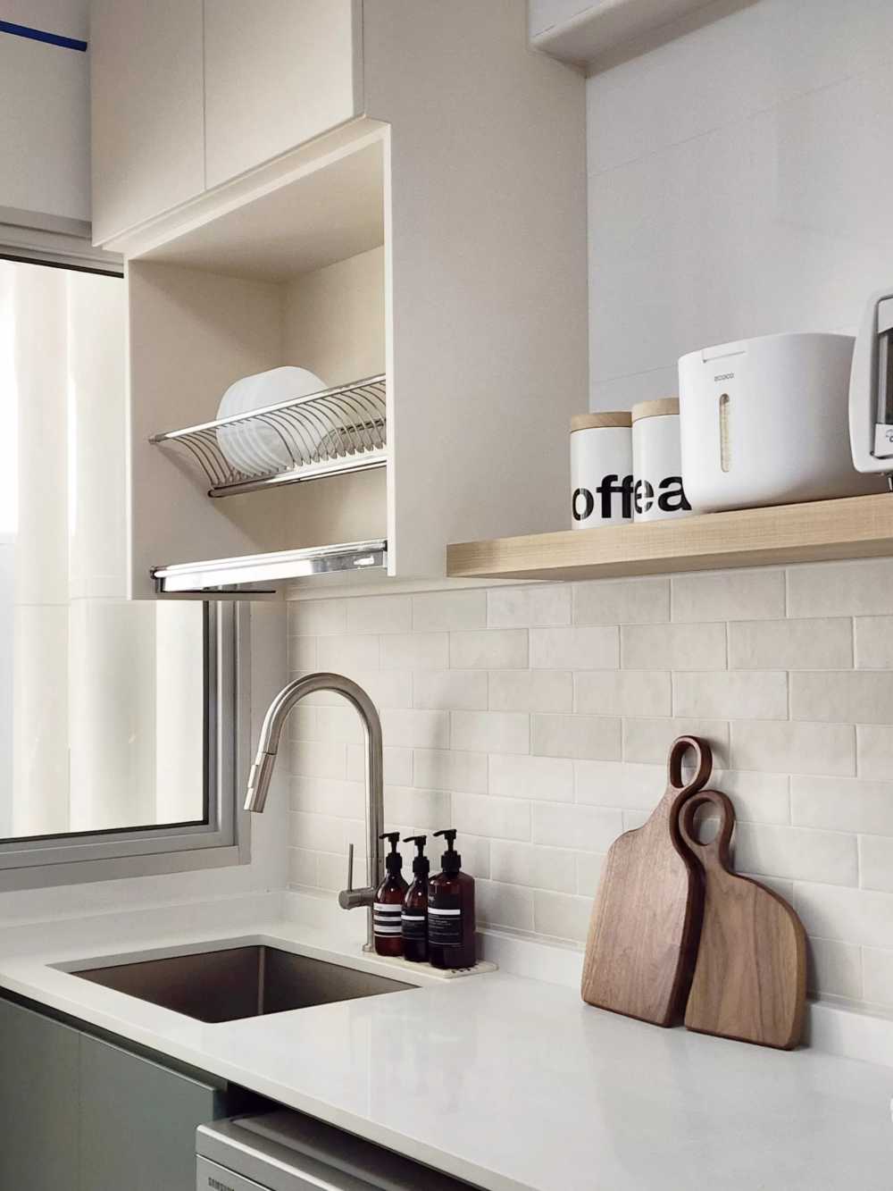 Scandinavian Kitchen with Kitchen Tap and Refrigerator