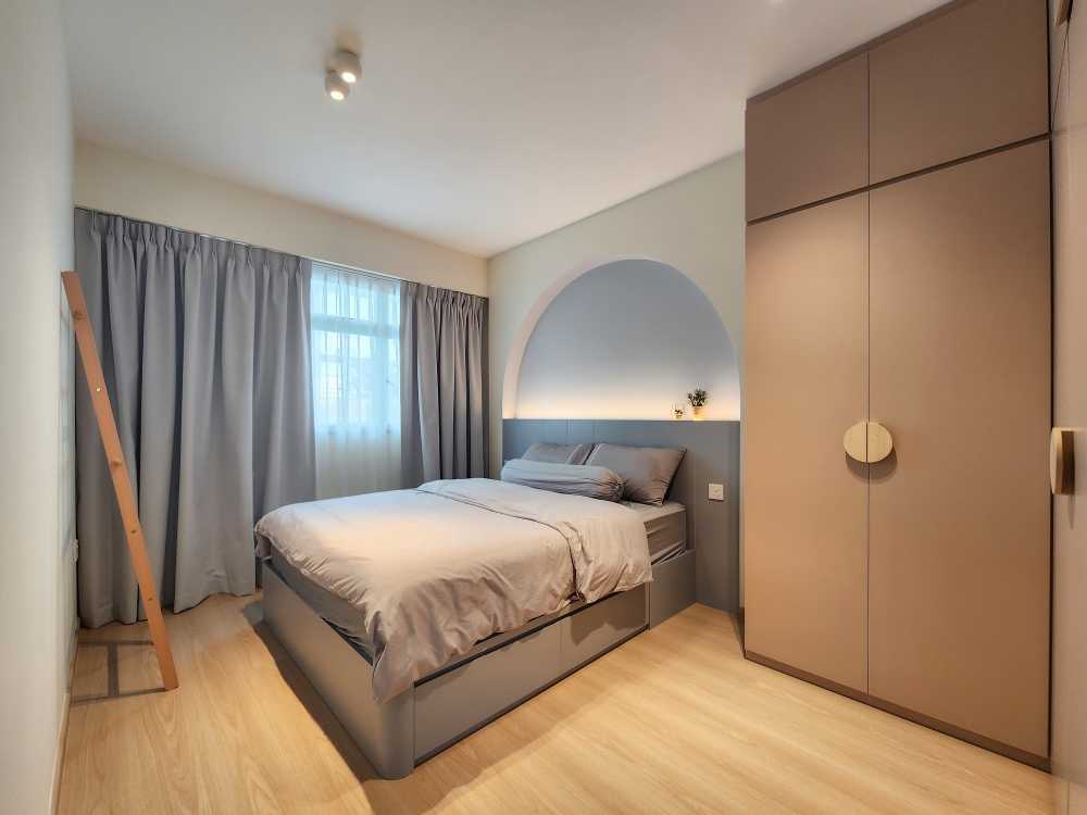 Modern Bedroom with Vinyl Flooring and Feature Wall