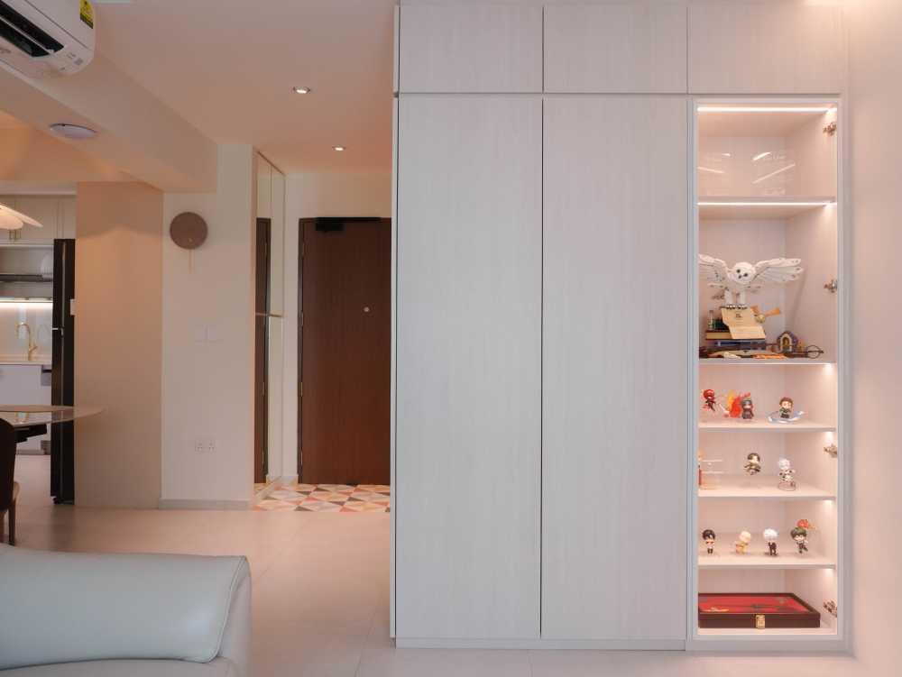 Modern Entryway with Display Cabinets and Doors