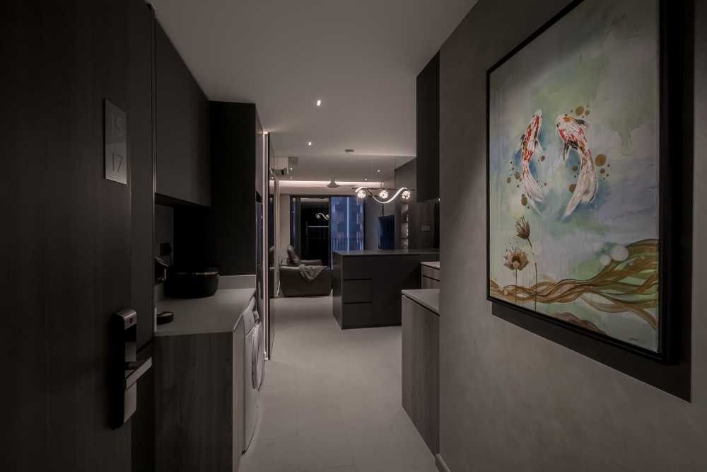 Contemporary Hallway with Artwork and Paintings