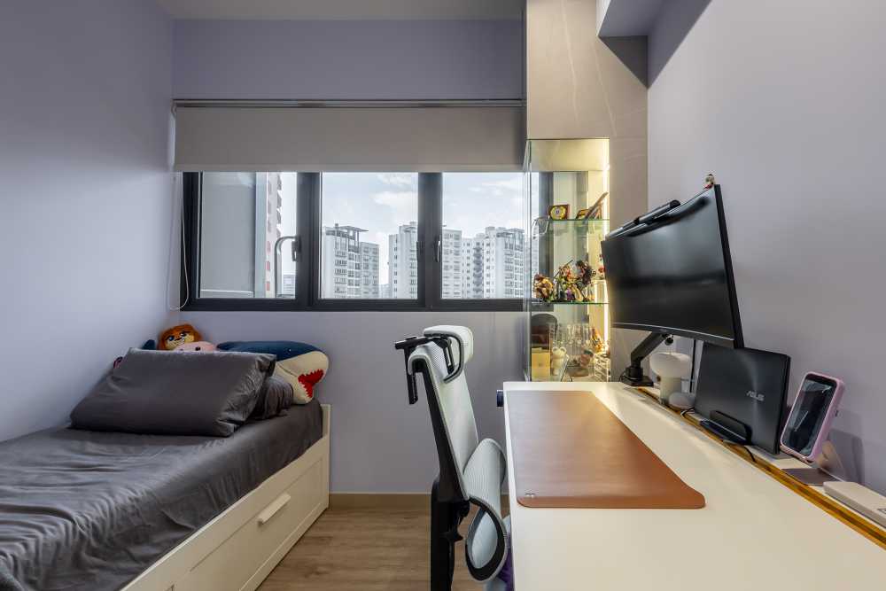 Contemporary Bedroom with Single Bed and Bed