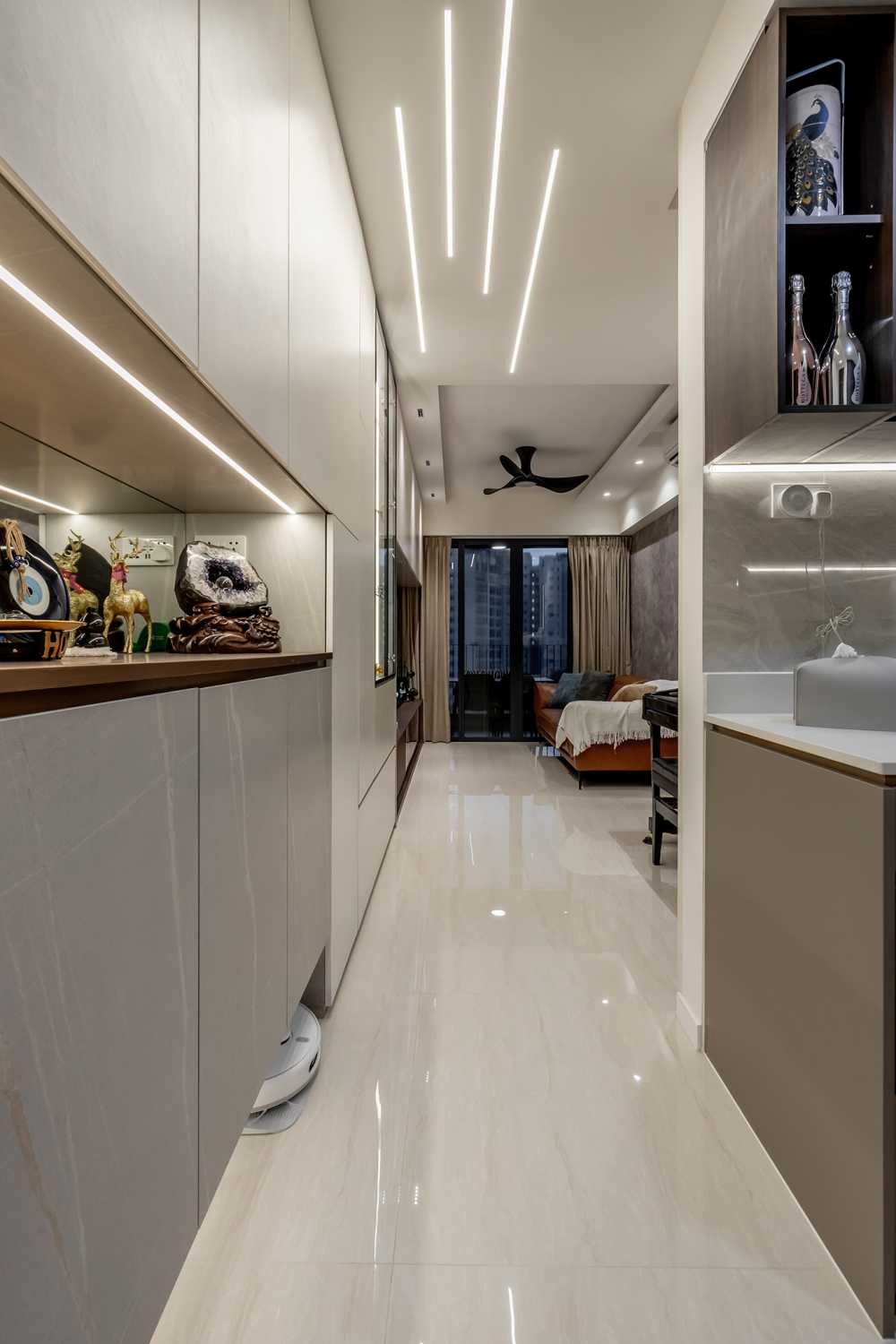 Contemporary Hallway with Small Storage and Doors