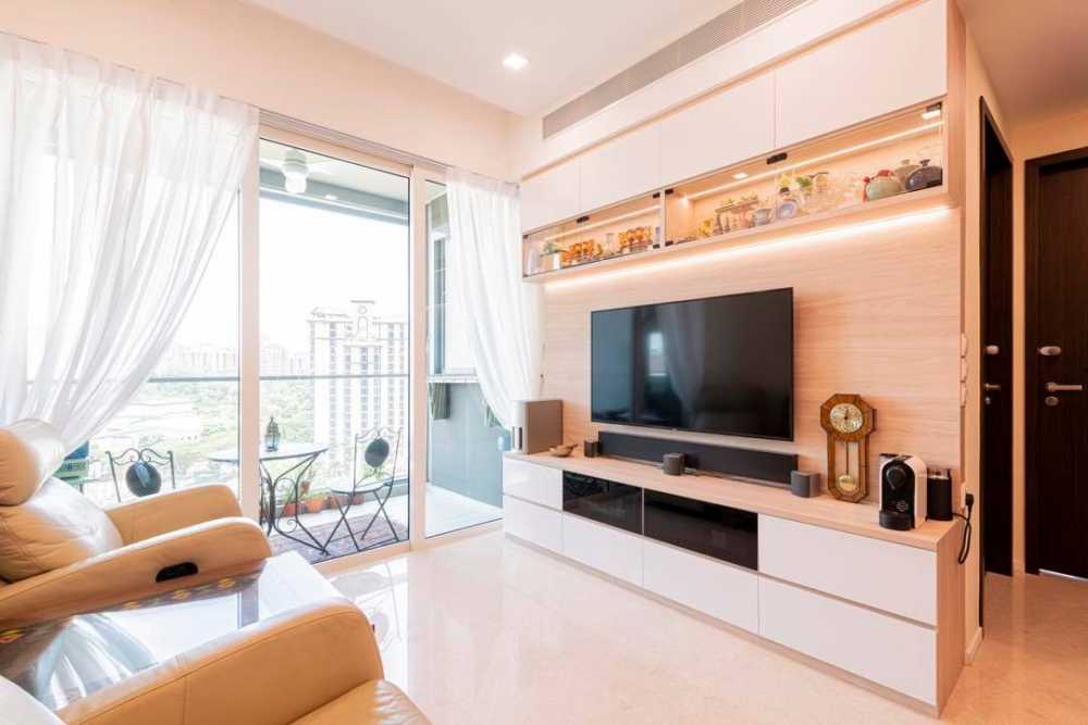 Contemporary Living Room with Homogeneous Tiles and Sofa