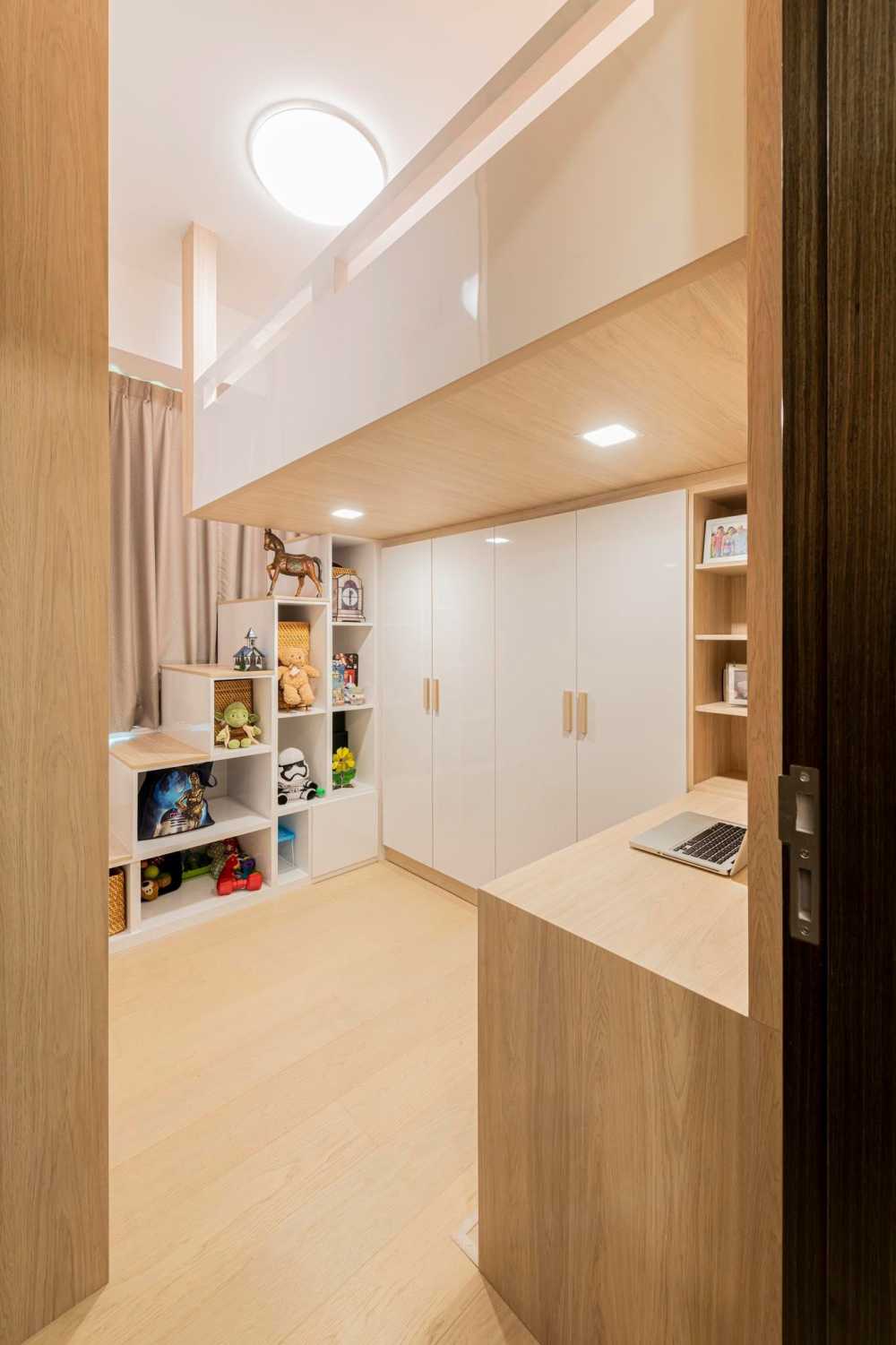 Contemporary Bedroom with Platform Bed and Built-in Bed