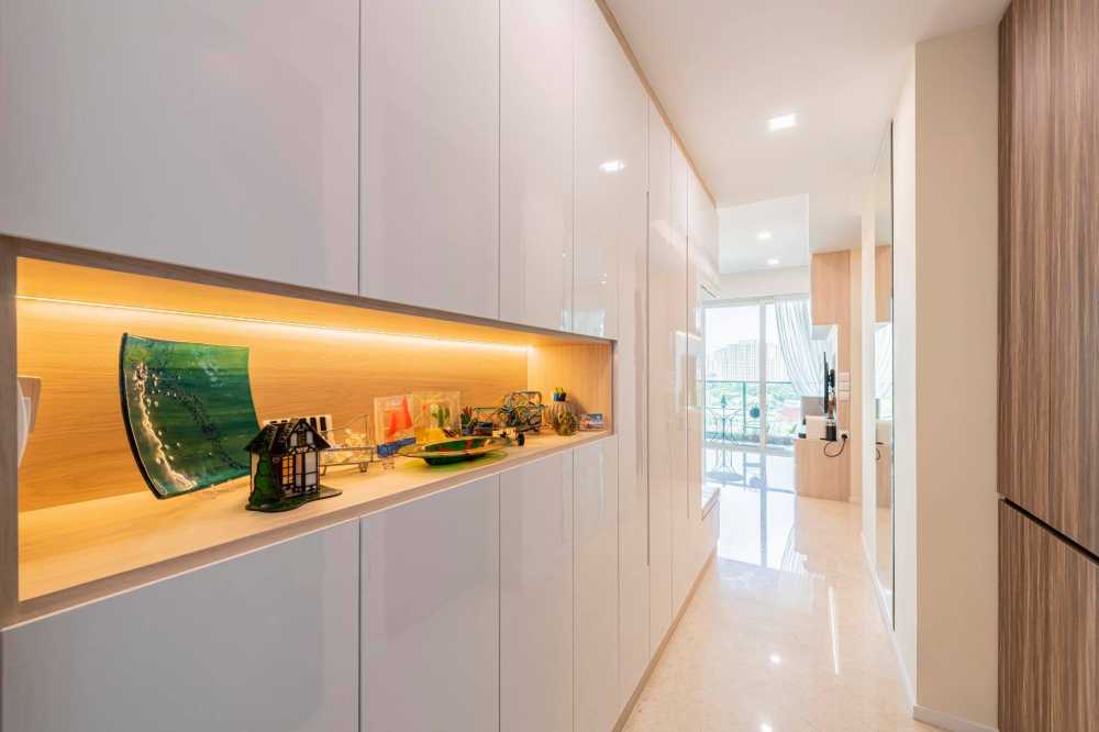 Contemporary Foyer with Artwork and Console Table