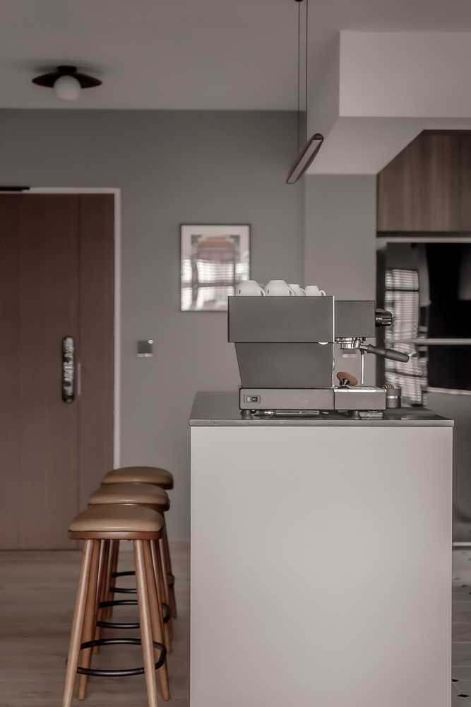 Contemporary Dining Room with Kitchen Island and Ceiling Light