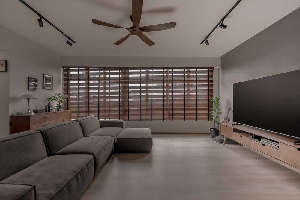 Contemporary Living Room with Vinyl Flooring and TV Console