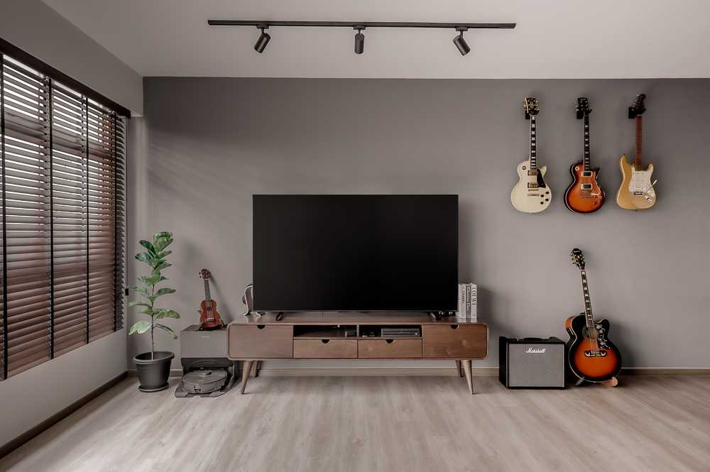 Contemporary Living Room with Vinyl Flooring and TV Console